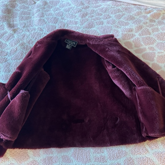 Coaco New York womens burgundy coat faux fur lined trim size S. - Picture 4 of 13